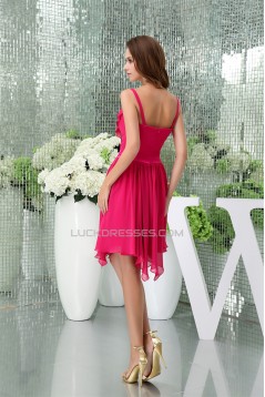 A-Line V-Neck Asymmetrical Ruffles Chiffon Short Bridesmaid Dresses 02010391