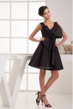 A-Line Handmade Flowers Short/Mini Sleeveless Short Black Bridesmaid Dresses 02010411