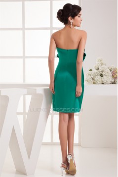 Sleeveless Handmade Flowers Elastic Woven Satin Short Green Bridesmaid Dresses 02010435