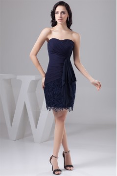Soft Sweetheart Short/Mini Lace and Chiffon Sleeveless Best Short Navy Blue Bridesmaid Dresses 02010441