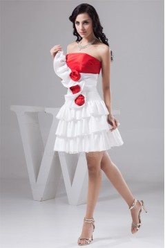 Strapless A-Line Handmade Flowers Taffeta Short Bridesmaid Dresses 02010442