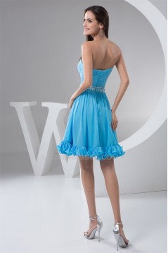 A-Line Sweetheart Beaded Short Blue Chiffon Bridesmaid Dresses 02010444