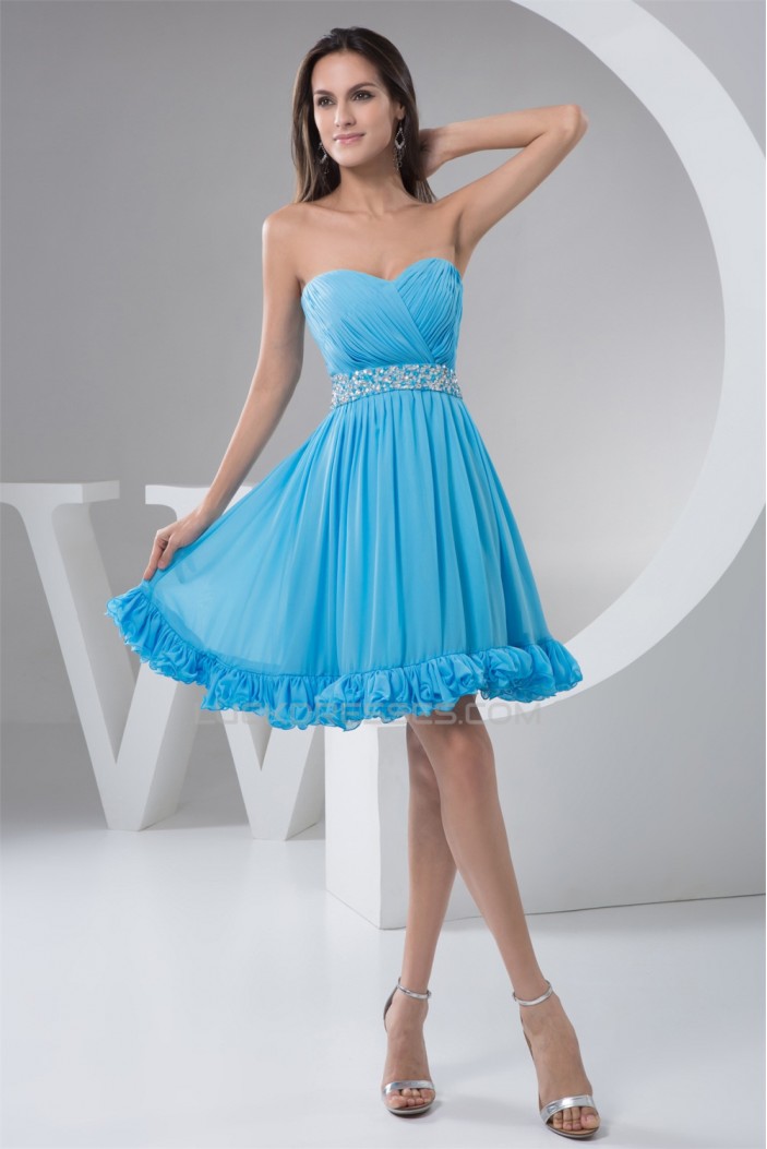 A-Line Sweetheart Beaded Short Blue Chiffon Bridesmaid Dresses 02010444