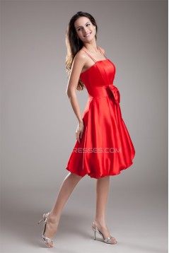 Bows Satin Sleeveless A-Line Spaghetti Straps Short Bridesmaid Dresses 02010464