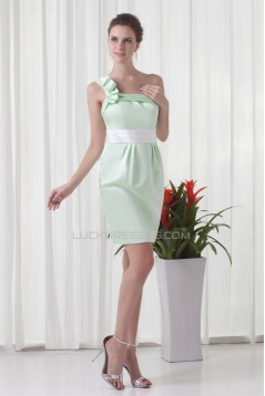Bows Sleeveless Satin Sheath/Column Short/Mini One-Shoulder Bridesmaid Dresses 02010466