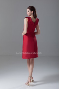Buckle A-Line V-Neck Short Red Bridesmaid Dresses 02010467