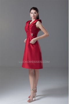 Buckle A-Line V-Neck Short Red Bridesmaid Dresses 02010467
