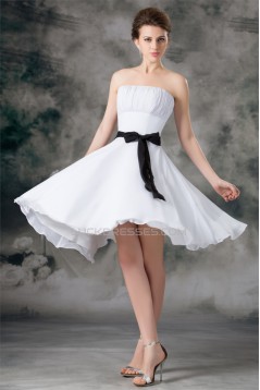 A-Line Sleeveless Chiffon Short White Bridesmaid Dresses 02010469