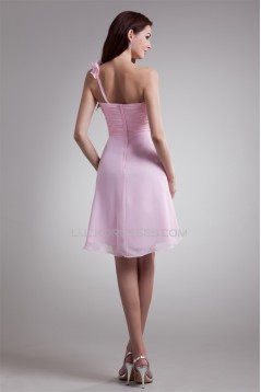 Chiffon Handmade Flowers Short Pink Chiffon Bridesmaid Dresses 02010472