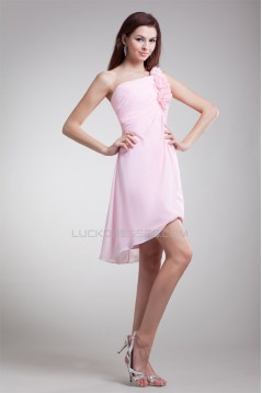 Chiffon Handmade Flowers Short Pink Chiffon Bridesmaid Dresses 02010472