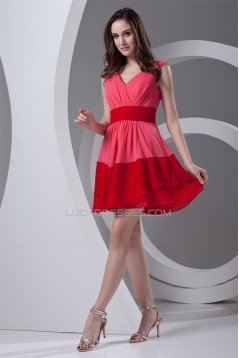 Affordable Sheath/Column V-Neck Short Chiffon Bridesmaid Dresses 02010475