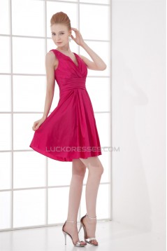 Great Taffeta Sheath/Column Pleats Sleeveless Short V-Neck Bridesmaid Dresses 02010482