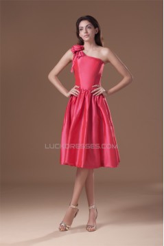 Handmade Flowers Knee-Length A-Line Taffeta Short Bridesmaid Dresses 02010484