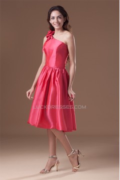 Handmade Flowers Knee-Length A-Line Taffeta Short Bridesmaid Dresses 02010484