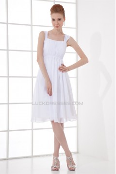 Illusion Sleeves Straps Pleats Chiffon Short White Bridesmaid Dresses 02010488