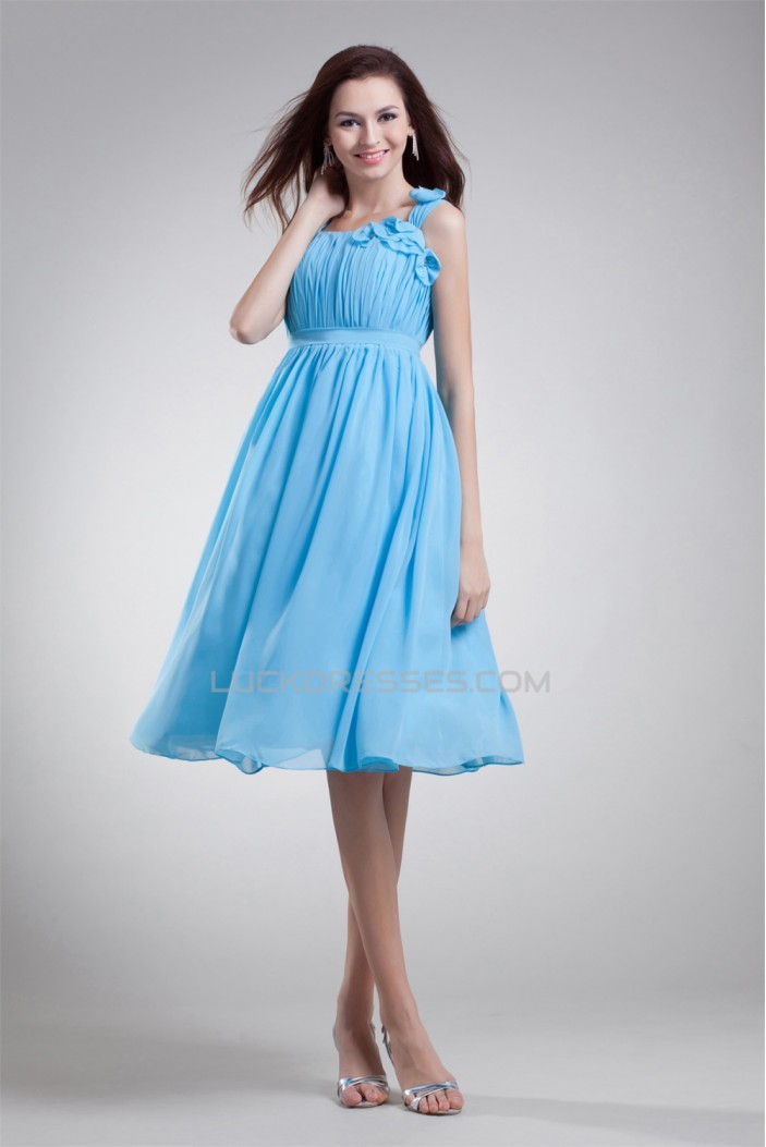Knee-Length Chiffon Short Blue Chiffon Bridesmaid Dresses 02010490