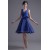 A-Line V-Neck Sleeveless Handmade Flowers Knee-Length Short Blue Bridesmaid Dresses 02010496