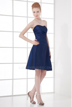 A-Line Strapless Taffeta Soft Short Blue Bridesmaid Dresses 02010497