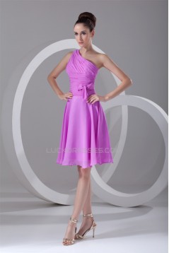 A-Line One-Shoulder Bows Knee-Length Short Bridesmaid Dresses 02010499