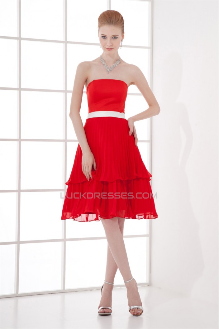 A-Line Pleats Chiffon Knee-Length Red Bridesmaid Dresses 02010501