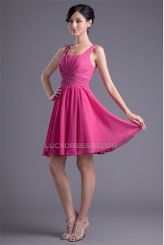 A-Line Square Short/Mini Pleats Chiffon Short Bridesmaid Dresses 02010502