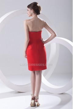 Pleats Knee-Length Satin Strapless Sleeveless Short Red Bridesmaid Dresses 02010503