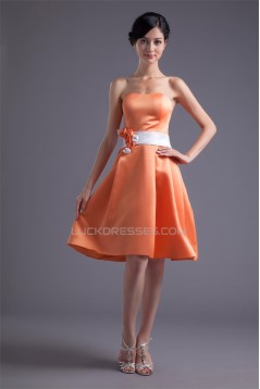 A-Line Satin Knee-Length Soft Sleeveless Short Bridesmaid Dresses 02010512