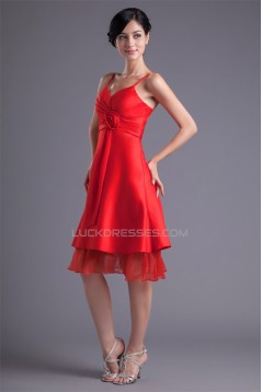 A-Line Handmade Flowers Short Red Bridesmaid Dresses 02010513
