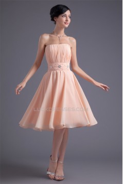 A-Line Strapless Knee-Length Beading Short Bridesmaid Dresses 02010529