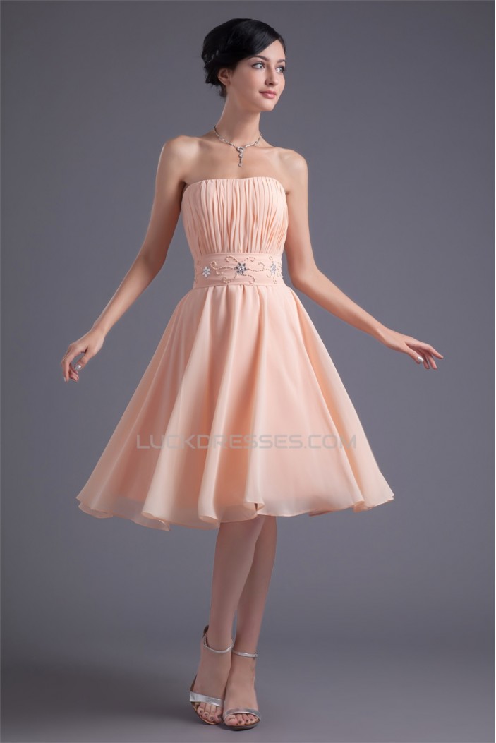 A-Line Strapless Knee-Length Beading Short Bridesmaid Dresses 02010529