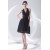 A-Line Knee-Length Halter Chiffon Short Black Bridesmaid Dresses 02010530