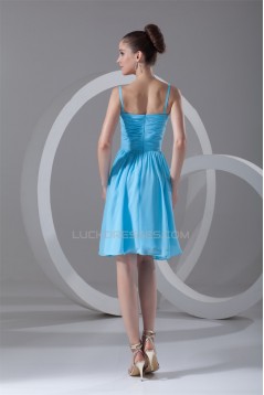 A-Line Spaghetti Straps Beaded Short Blue Chiffon Bridesmaid Dresses 02010535