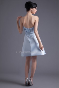 Strapless Satin Handmade Flowers Sleeveless A-Line Short Bridesmaid Dresses 02010538