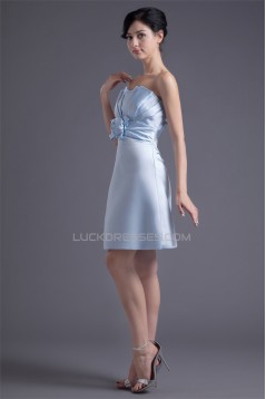 Strapless Satin Handmade Flowers Sleeveless A-Line Short Bridesmaid Dresses 02010538