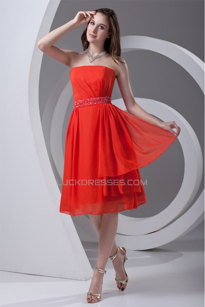 Affordable Strapless Sleeveless Chiffon Beaded Short Bridesmaid Dresses 02010540