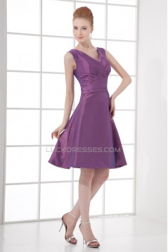 A-Line V-Neck Sleeveless Knee-Length Bows Short Bridesmaid Dresses 02010551