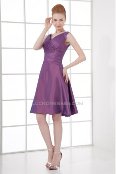 A-Line V-Neck Sleeveless Knee-Length Bows Short Bridesmaid Dresses 02010551