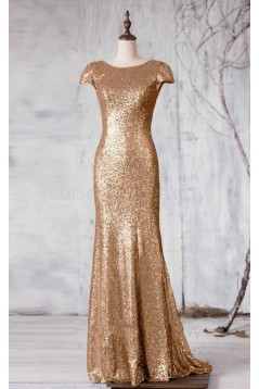 Latest Sequins Cap-Sleeves Silver Long Bridesmaid Dresses 3010001