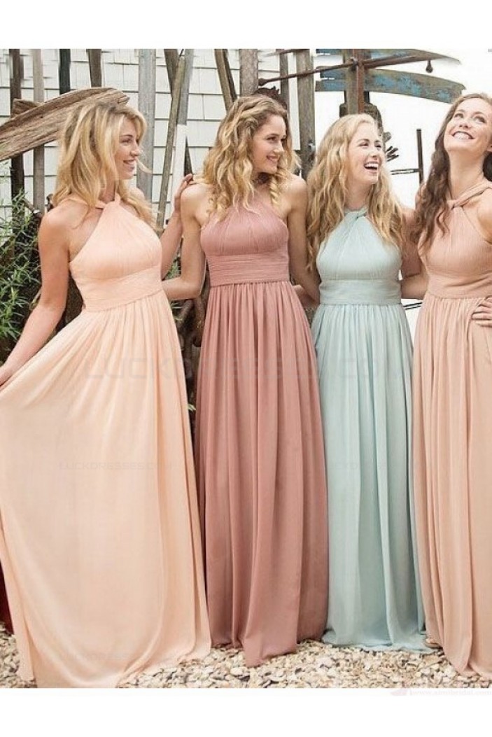Halter Chiffon Floor-Length Long Bridesmaid Dresses 3010002