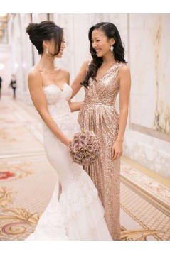 Long Sequins V-Neck Bridesmaid Dresses 3010009