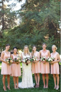 A-Line V-Neck Straps Sleeveless Short Pink Chiffon Bridesmaid Dresses 3010015