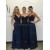 Long Navy Blue Lace Chiffon Floor-Length Wedding Party Dresses Bridesmaid Dresses 3010048