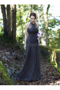 Column Halter Chiffon Lace Floor-Length Wedding Party Dresses Bridesmaid Dresses 3010049