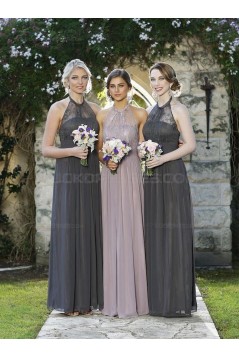 Column Halter Chiffon Lace Floor-Length Wedding Party Dresses Bridesmaid Dresses 3010049