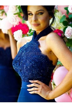 Trumpet/Mermaid Long Blue Lace Wedding Party Dresses Bridesmaid Dresses 3010051