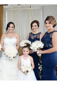 Trumpet/Mermaid Long Blue Lace Wedding Party Dresses Bridesmaid Dresses 3010051