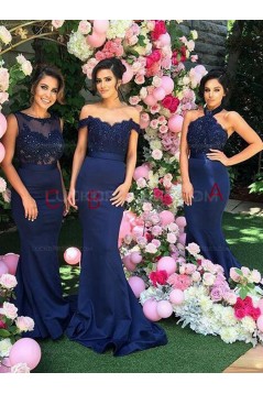 Trumpet/Mermaid Long Blue Lace Wedding Party Dresses Bridesmaid Dresses 3010051