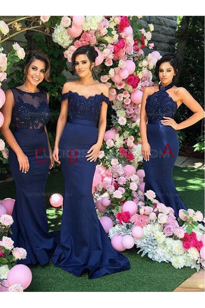 Trumpet/Mermaid Long Blue Lace Wedding Party Dresses Bridesmaid Dresses 3010051