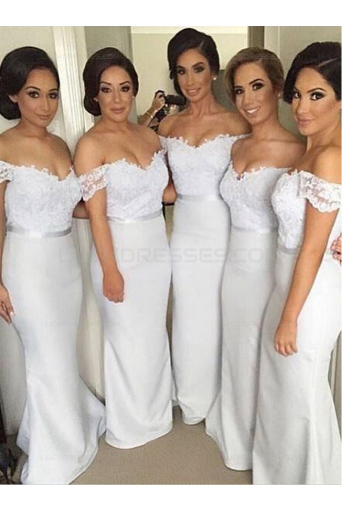 Trumpet/Mermaid Off-the-Shoulder Lace Long Wedding Party Dresses Bridesmaid Dresses 3010056