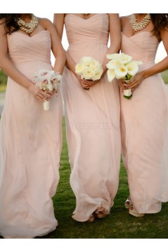 Empire Sweetheart Long Pink Chiffon Wedding Party Dresses Bridesmaid Dresses 3010067